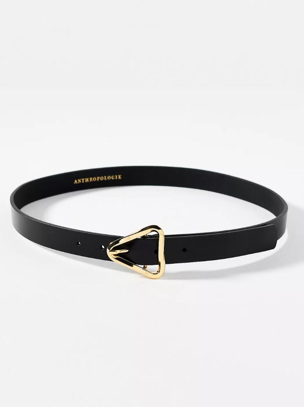 By Anthropolgie Triangle Delta Gold Buckle Leather Belt in Black Size M NWT $78